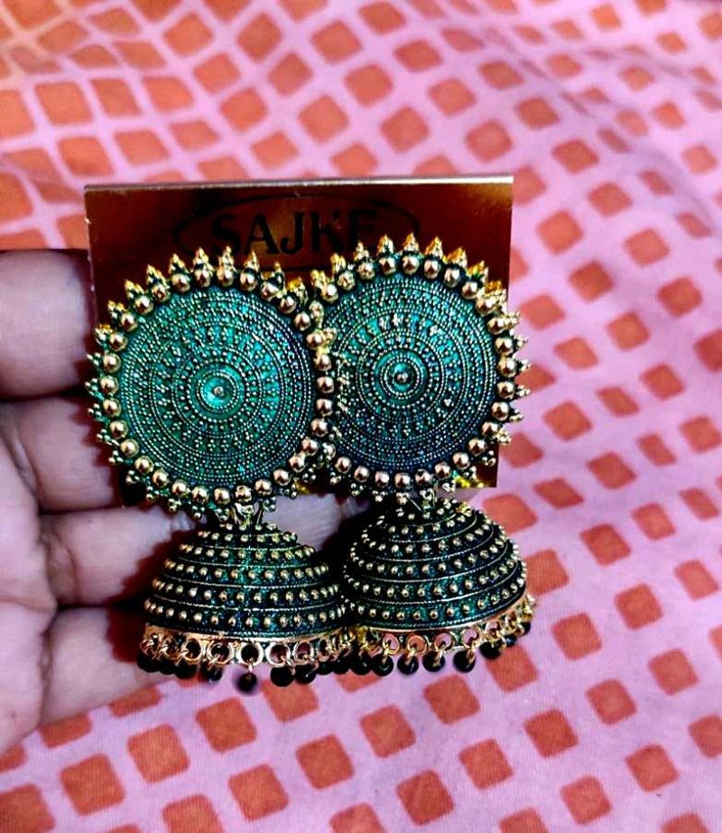 Green Jhumka Earrings