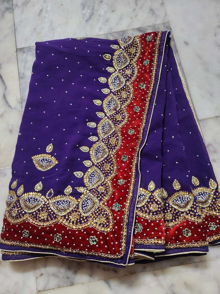 Diya bati stone work saree