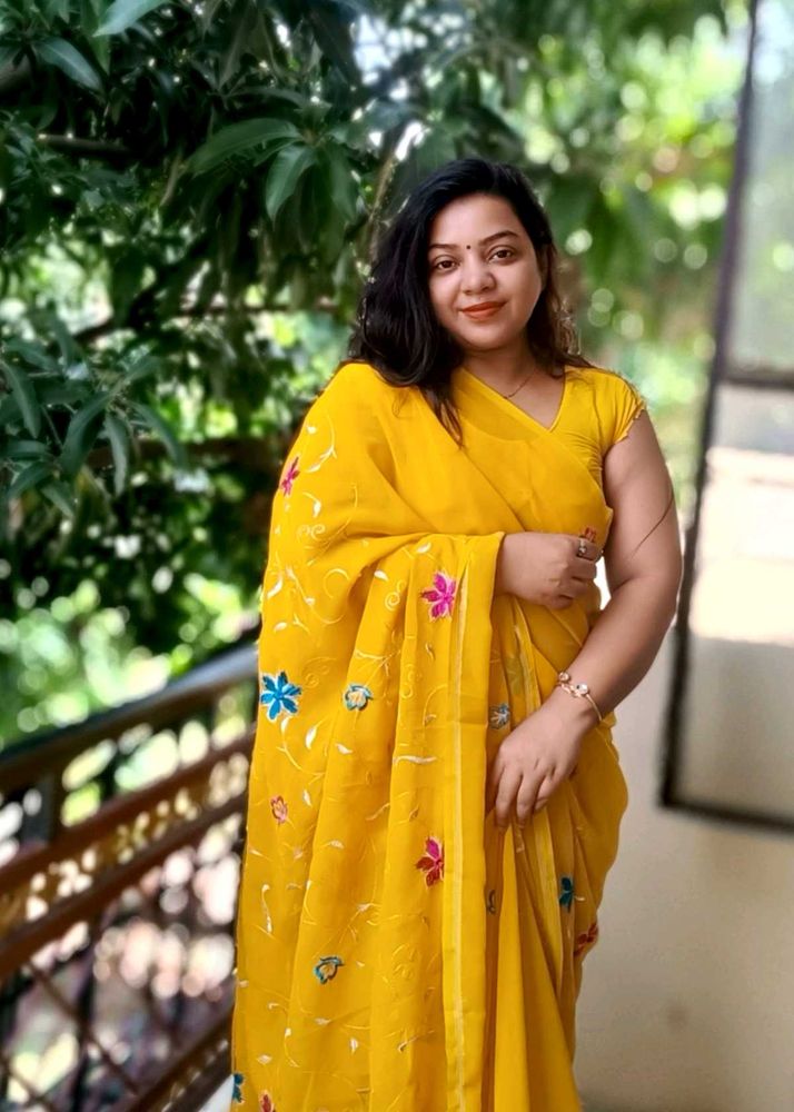 Elegant Yellow Floral Saree
