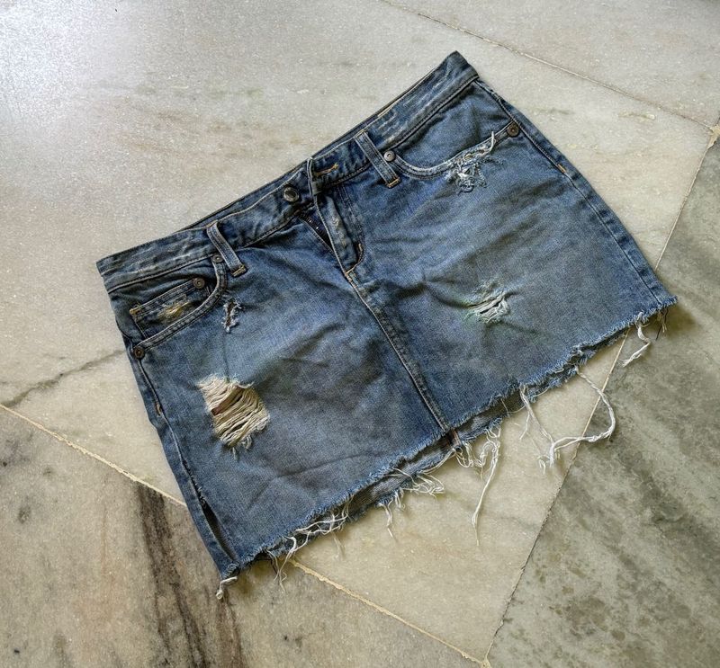 Distressed Denim Mini Skirt