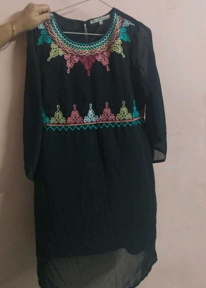 Embroidered Black Dress