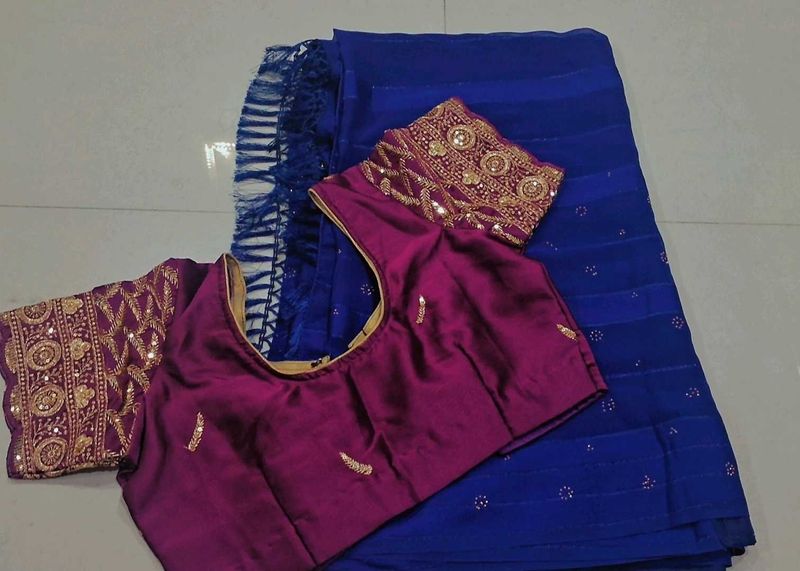 Blue Embellished saree