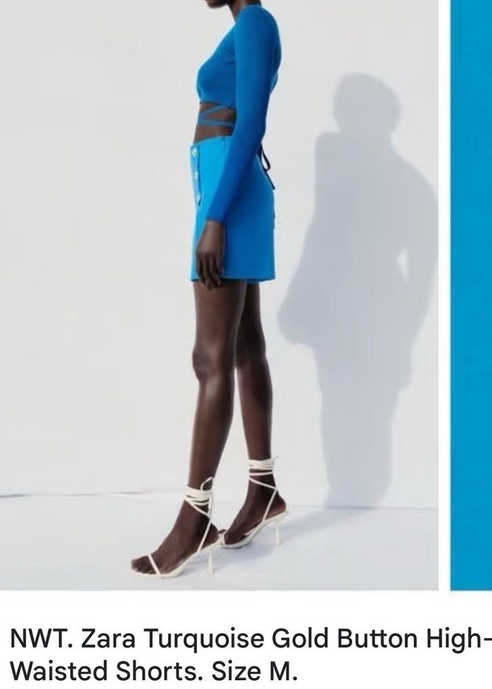 Zara Turquoise Gold Button High-Waisted Shorts