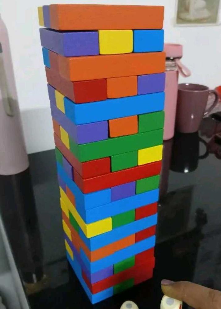Colorful Wooden Block Tower Game