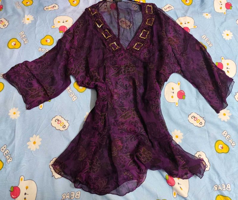 Purple Witchy Whimsy Goth Sheer Top