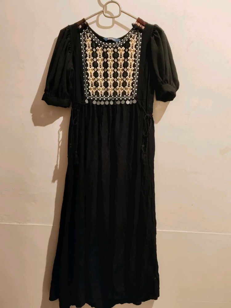 Black Embroidered Midi Dress