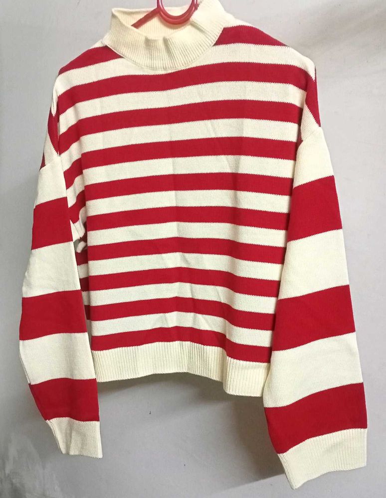 Mast &amp; Harbour Red Striped Acrylic Pullover