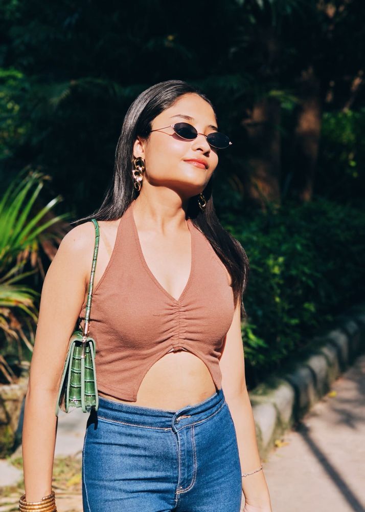 Trendy Brown Cutout Halter Top