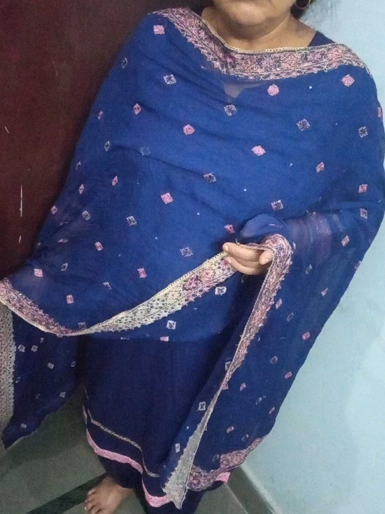 Navy Blue 3xl Pink Salwar Kameez Satin Heavy