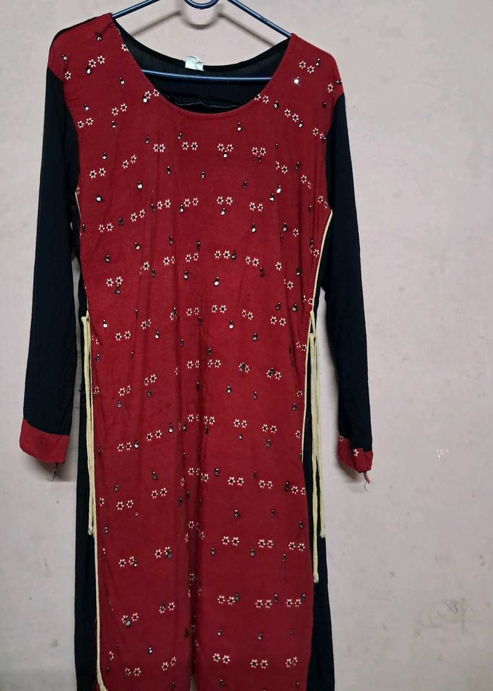 Kurti Red Mirror Work