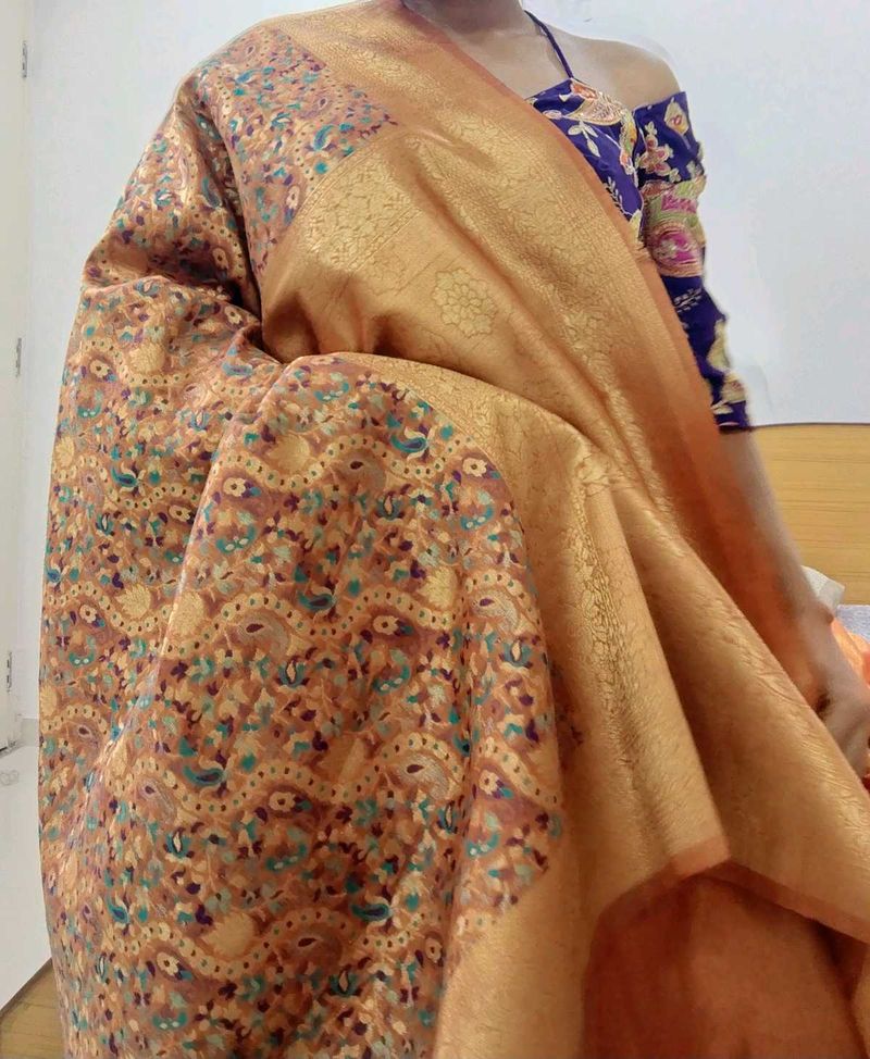NEW Handloom Brown Golden Saree Beautiful piece