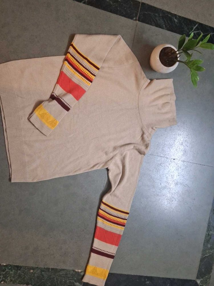 Striped Sleeve Turtleneck Sweater