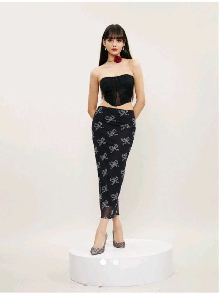 Savana Black Bow Print Skirt❤