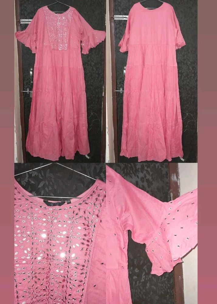 Pink Tiered 1 piece dress/kurti