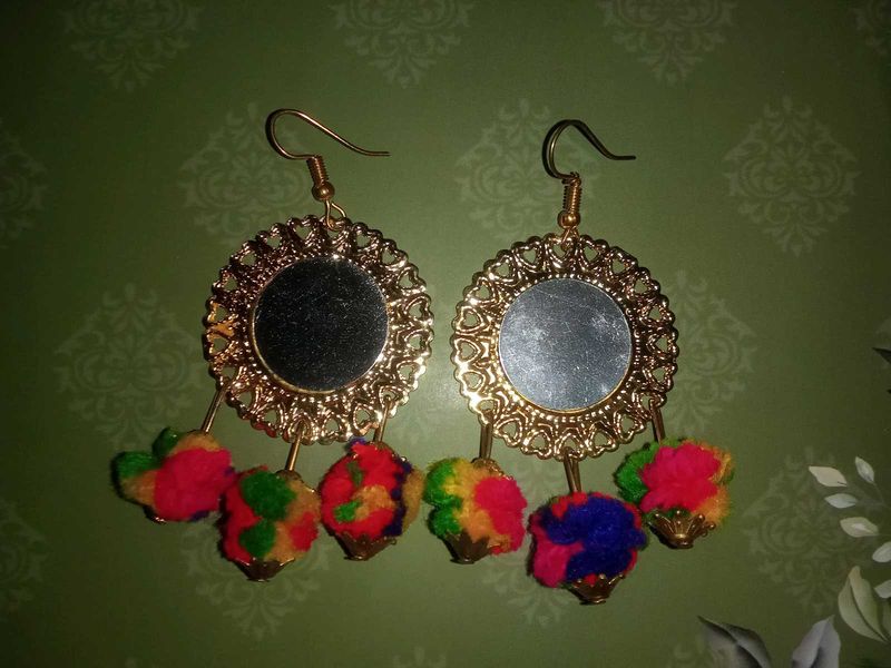 Mirror &amp; Pom Earrings