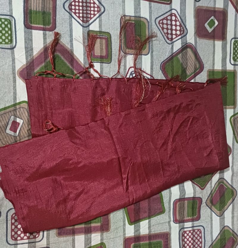 Maroon Shiny Plain Saree From Chillori With Floral Blouse.