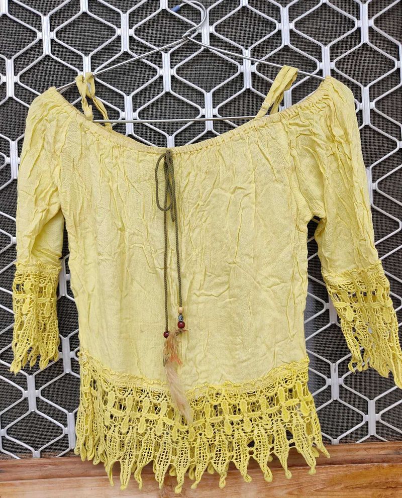 Yellow Crochet Detail Top