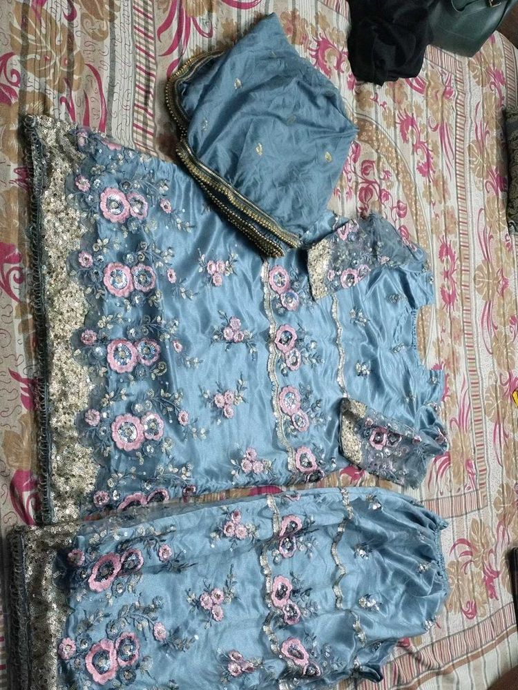 Blue Embroidered Indian Suit