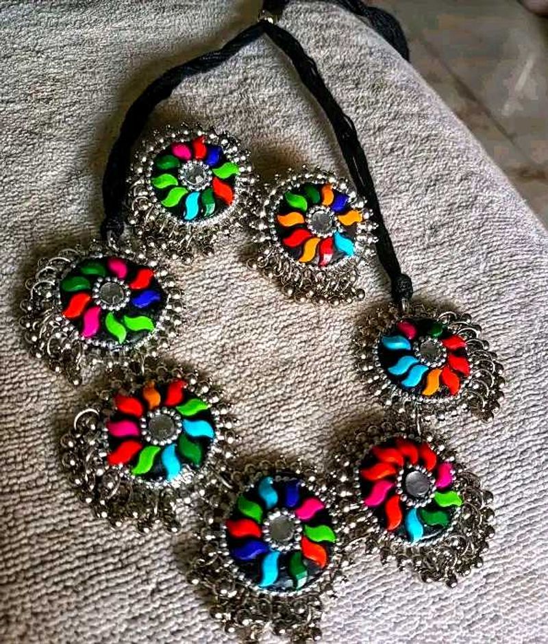 Colorful Floral Necklace &amp; Earrings Set