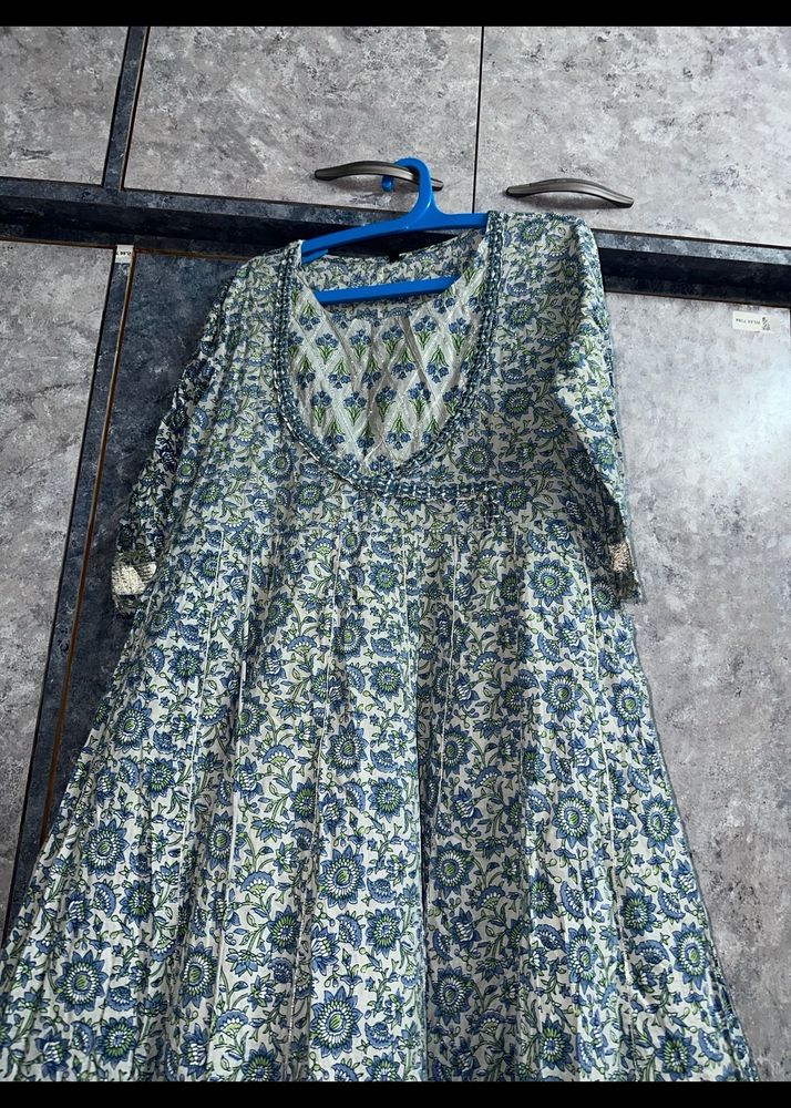 Blue Anarkali Kurti . Knot Neck Design .