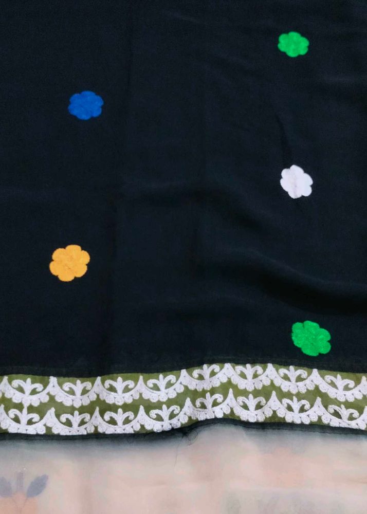 Embroidered Georgette Black Saree