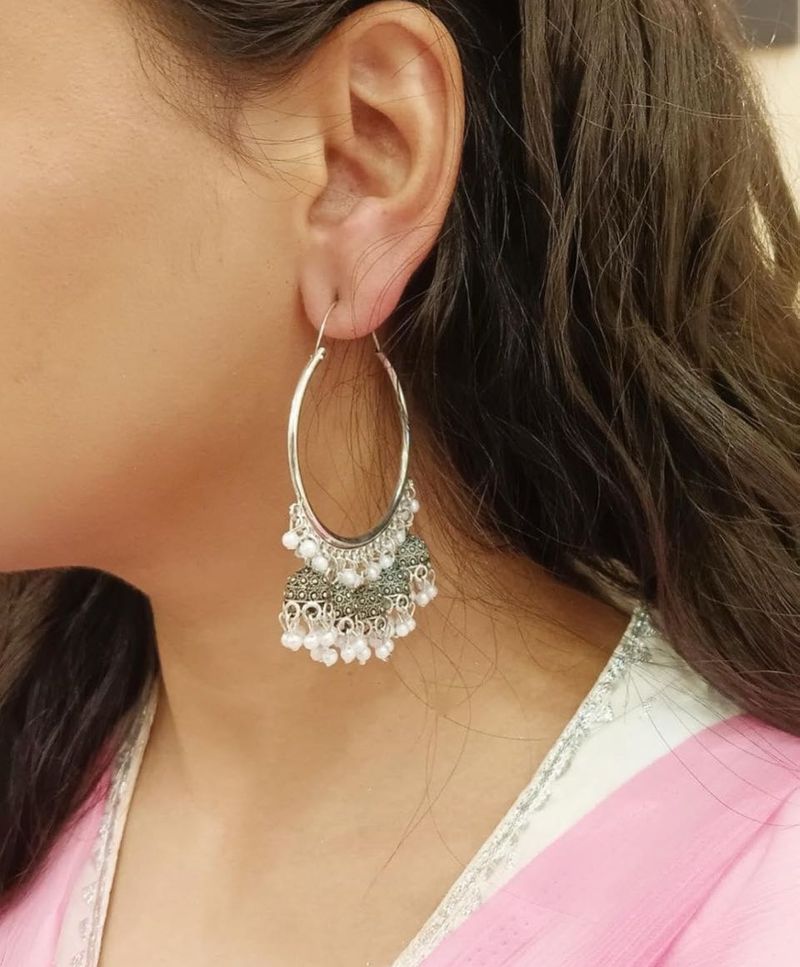 Faux Pearl Hoop Jhumkas