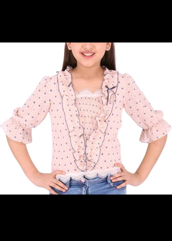 Cute Girls&#39; Floral Print Top