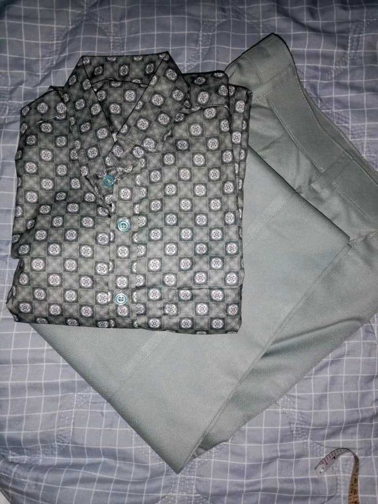 Green printed  formal pant and shirt