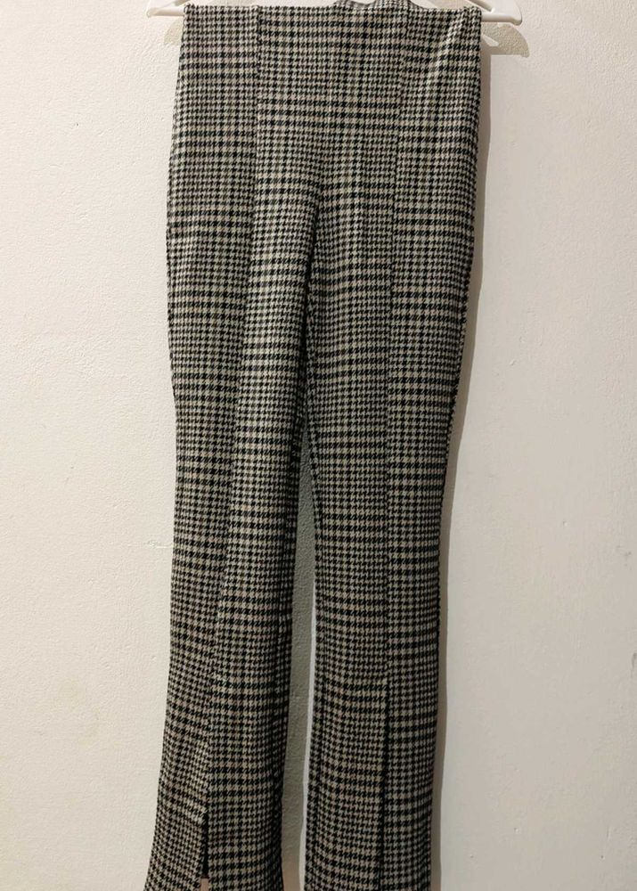 Checked Split Hem Pants