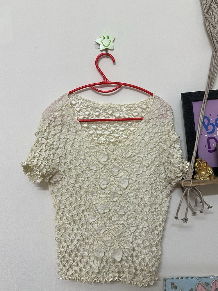 Textured Lime Yellow Crop Top