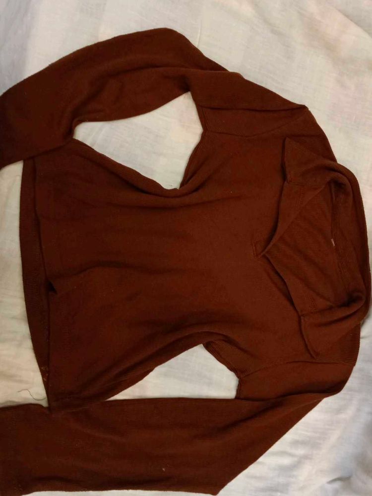 Brown Long Sleeve Ribbed Top