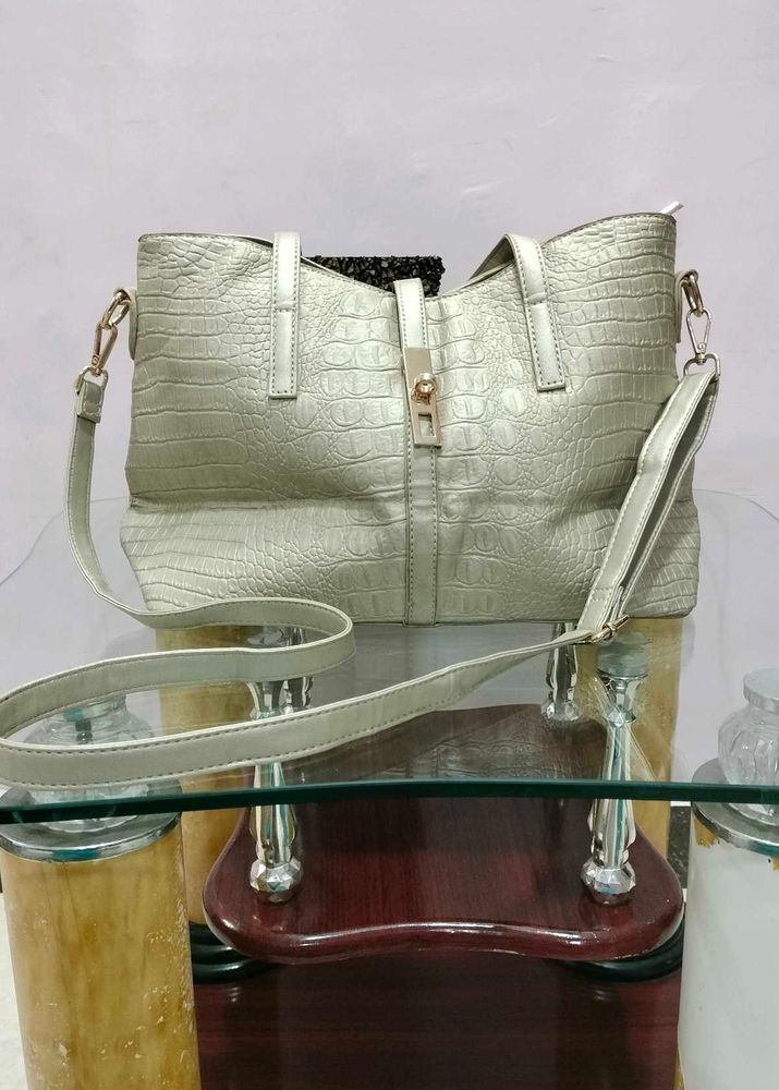 Metallic Croc-Embossed Tote