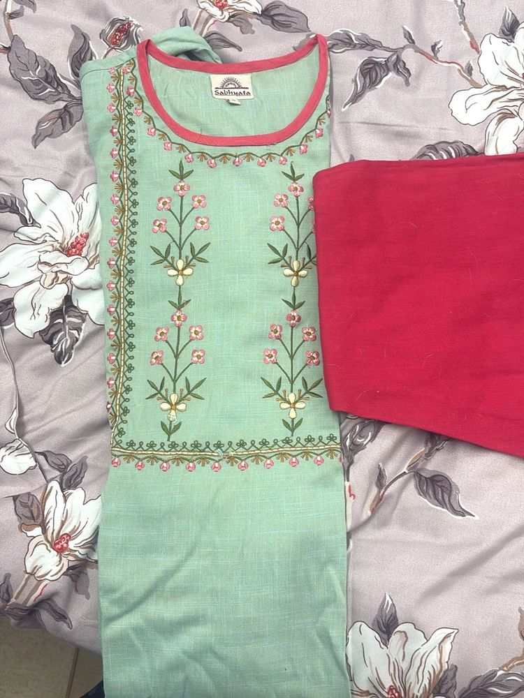 Mint Green Floral Embroidered Kurta Set
