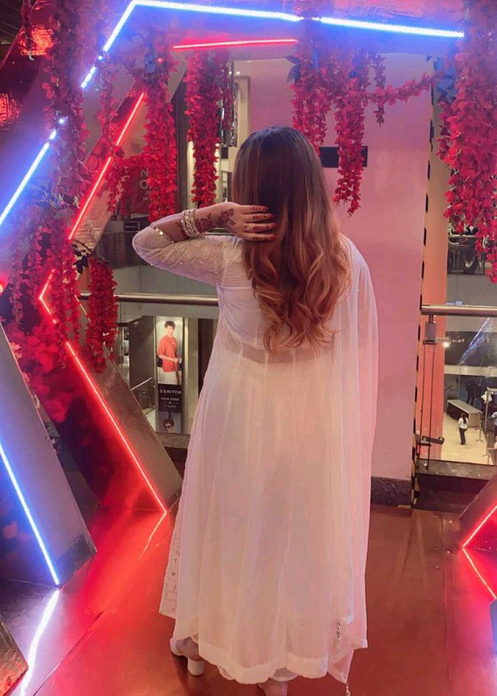 Elegant White Anarkali Set 3pc