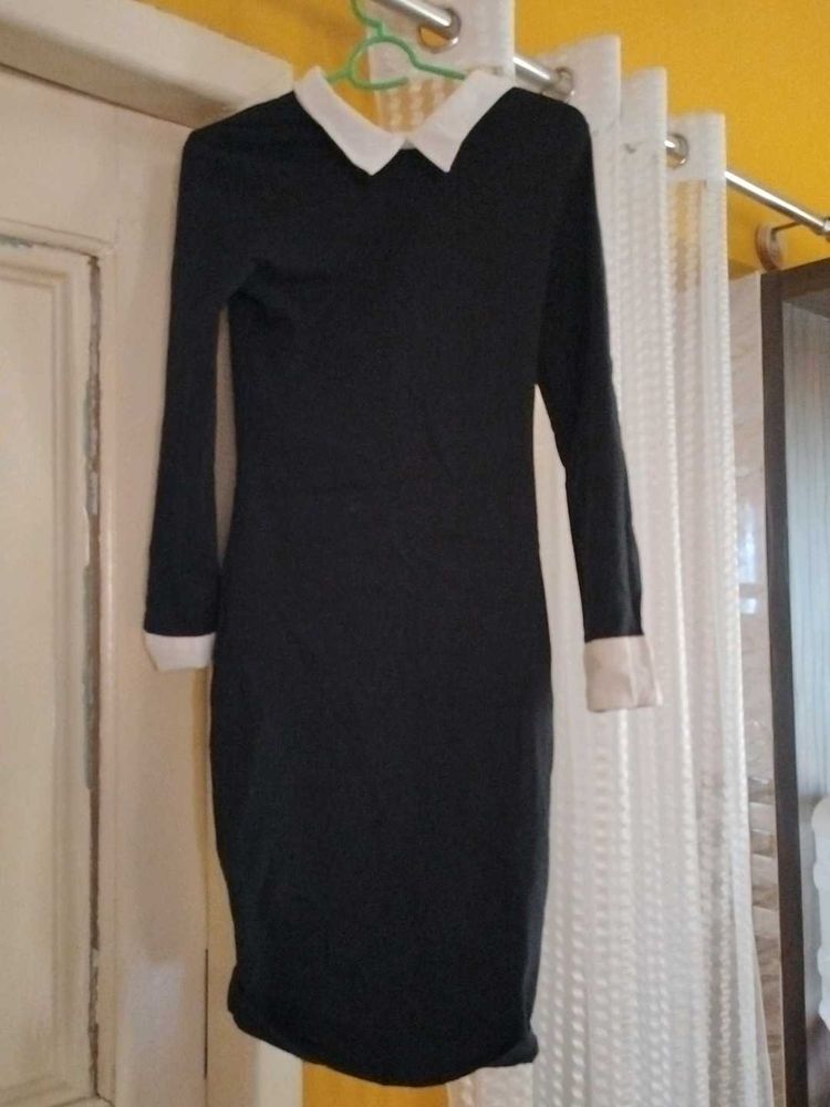 Navy Bodycon Dress With Fullsleeves And Collar