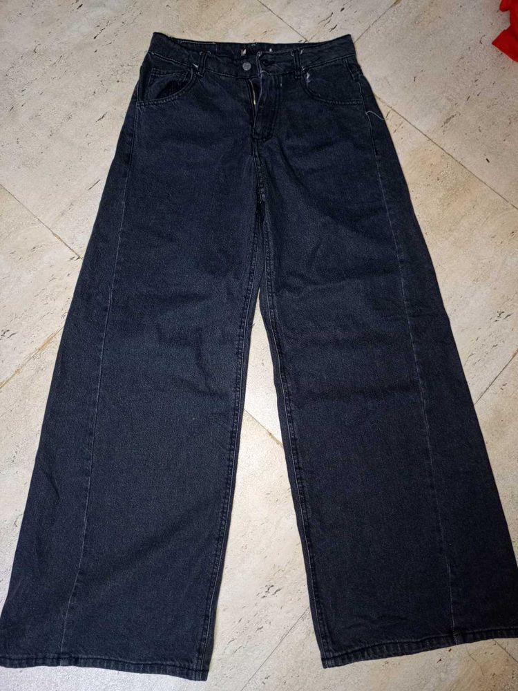Wide Leg Black Denim Jeans