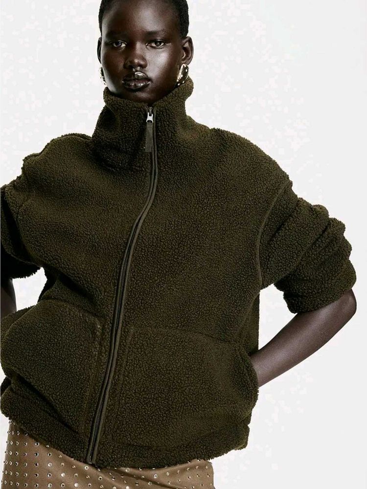 H&amp;M Teddy Jacket - Dark Olive