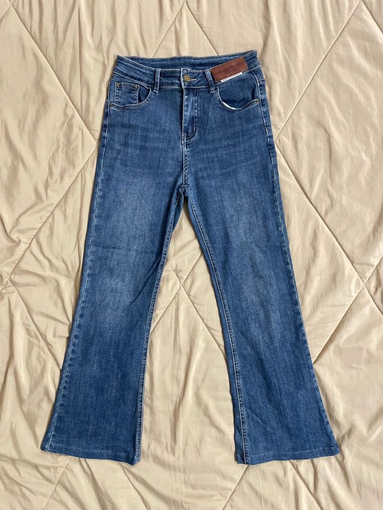 Mid Waist Blue Flare Jeans