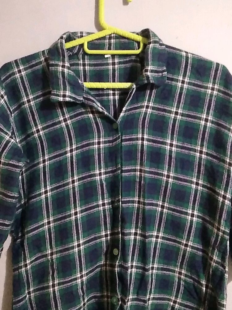 Dark Green Check Shirt For Women, Shirt For Women