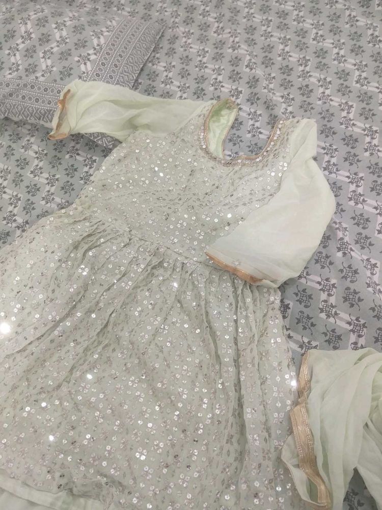 A Light green Sharara suit