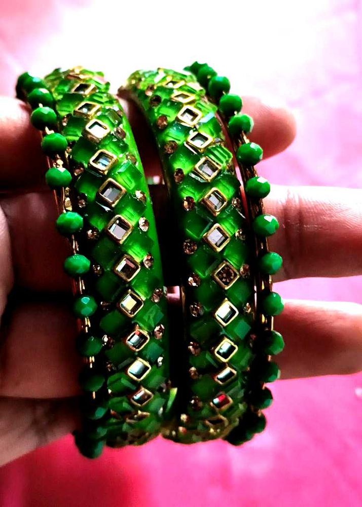 Green Beaded Bangle Set