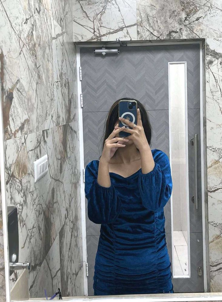 Bodycon Velvet Blue Dress Classy