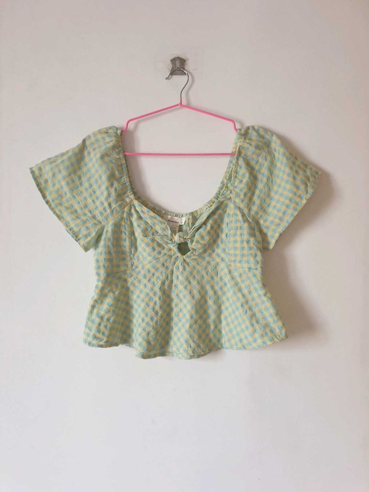 ‼️Price Drop‼️Gingham Tie-Front Crop Top