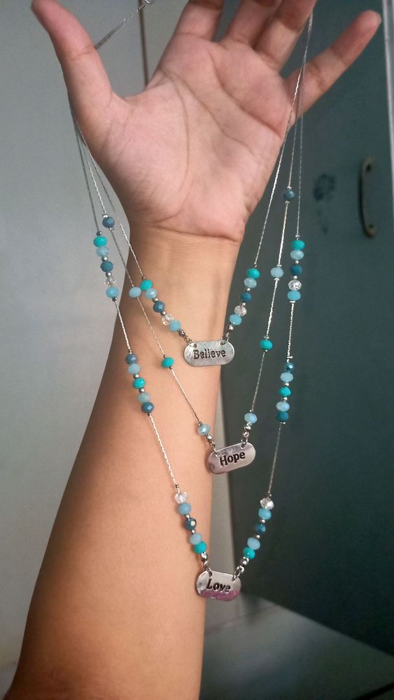 3 Strings beads and chain necklace3