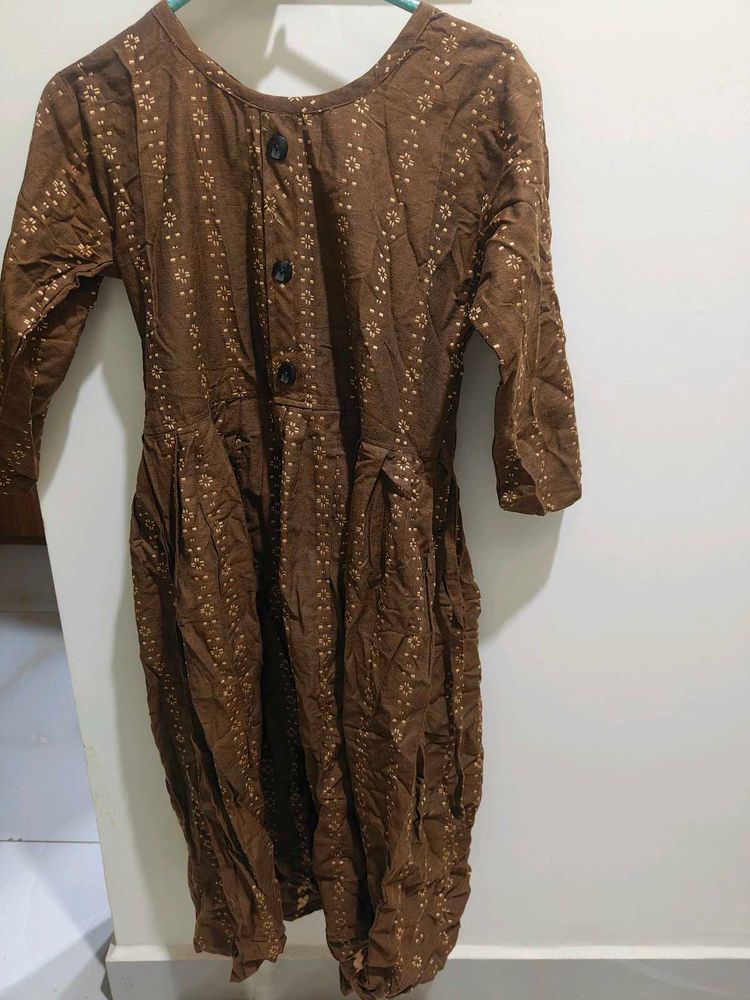 Khadi Cotton Brown Embroidered Kurta