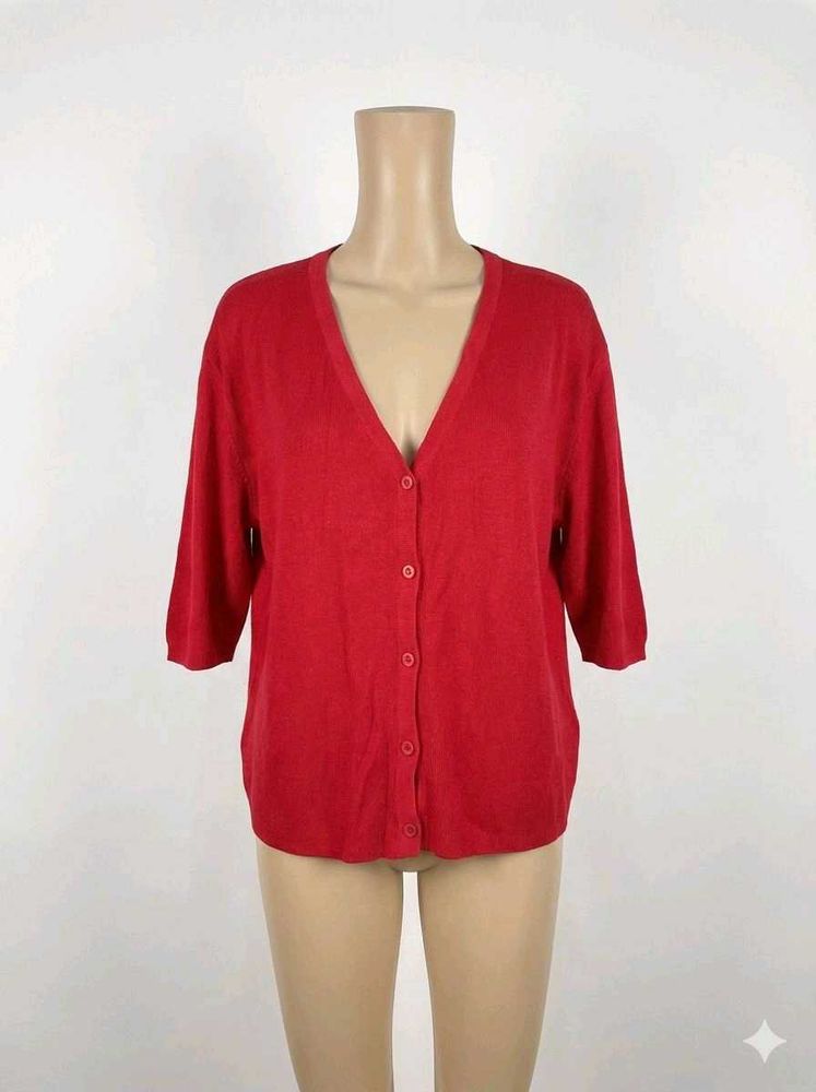 Red Button-Down Cardigan