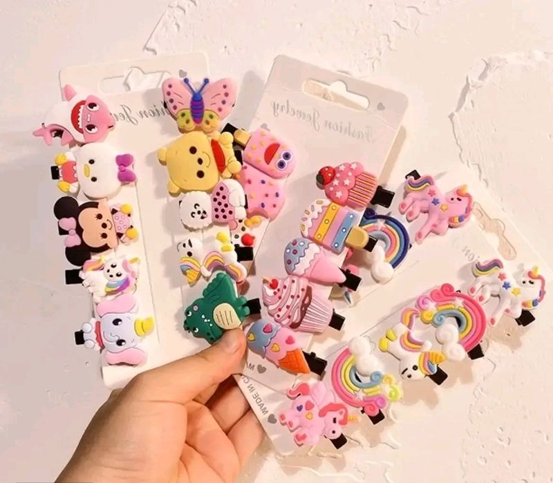Combo Of 10 Hair Clips For Kids Unicorn Icecream C