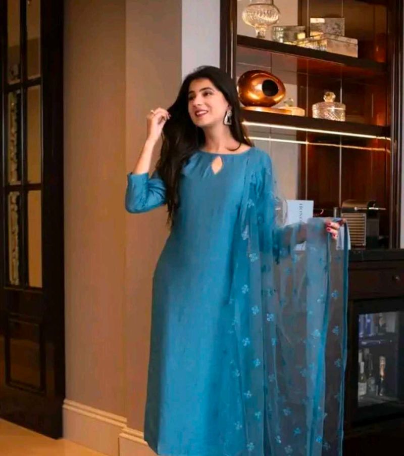 Elegant Blue Embroidered Kurta Set