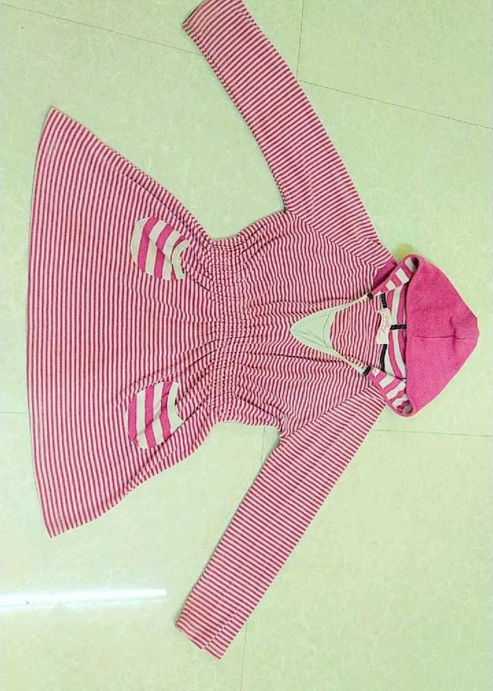 Pink Striped Hoodie Dress