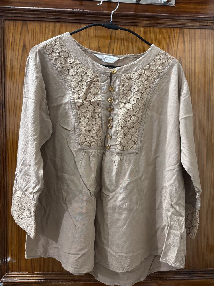 H&amp;M first copy Beige Embroidered tunic